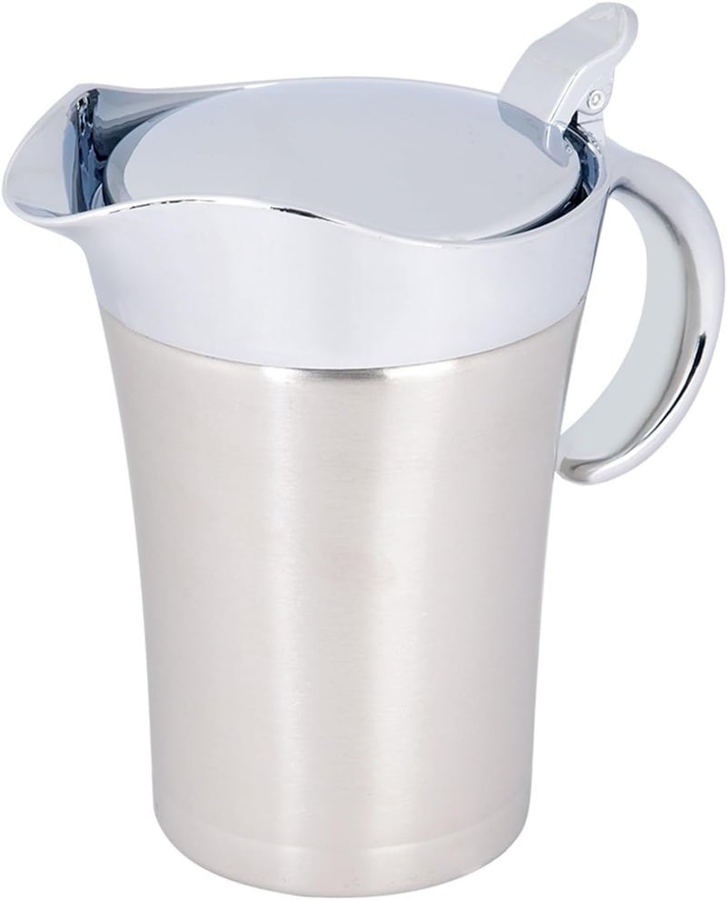 304 Stainless Steel Insulated Wall Sauce Gravy Boat Serving Jug with Lid Non-Drip Spout One-Hand for Sauces Custard Cream More - Image 1