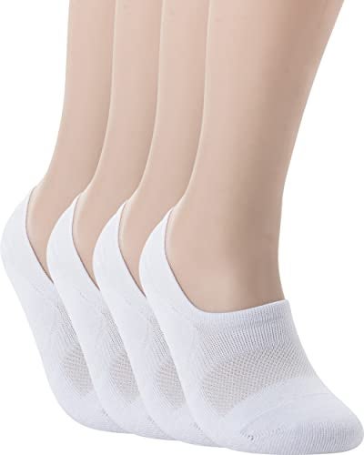 Pro Mountain No Show Socks Unisex Wide Toe Box For Health Y Heel Forefoot Size L White 4 Pack Cotton Cushion Footies Sneakers US Women 10-12 Men 9-11 - Image 1