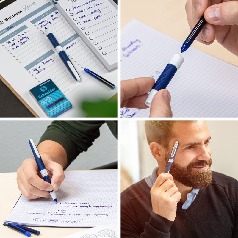 Schneider قلم شneider One Change Rollerball، قابل لإعادة التعبئة، طرف فائق السلاسة 0.6 مم، أسطوانة زرقاء/بيضاء، حبر أزرق، علبة من 5 أقلام (183703) - Image 2