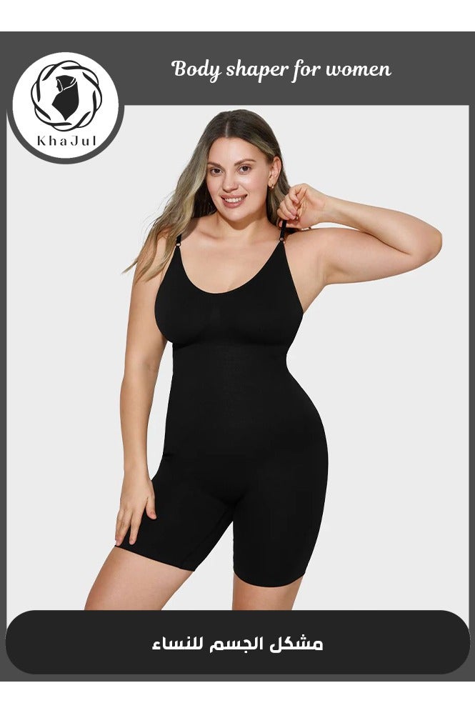 خاجول طقم ملابس رياضية نسائية بدون درزات لتشكيل الجسم بخصر عالٍ وشورت رياضي وحمالة صدر رياضية ومجموعات ملابس رياضية لتمرين اليوجا (أسود) - Image 1