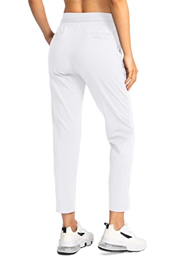 Soothfeel Women's Pants with 4 Pockets 7/8 Stretch High Waisted Sweatpants Travel Athletic Work Golf Pants for Women(White, Medium) - Image 3