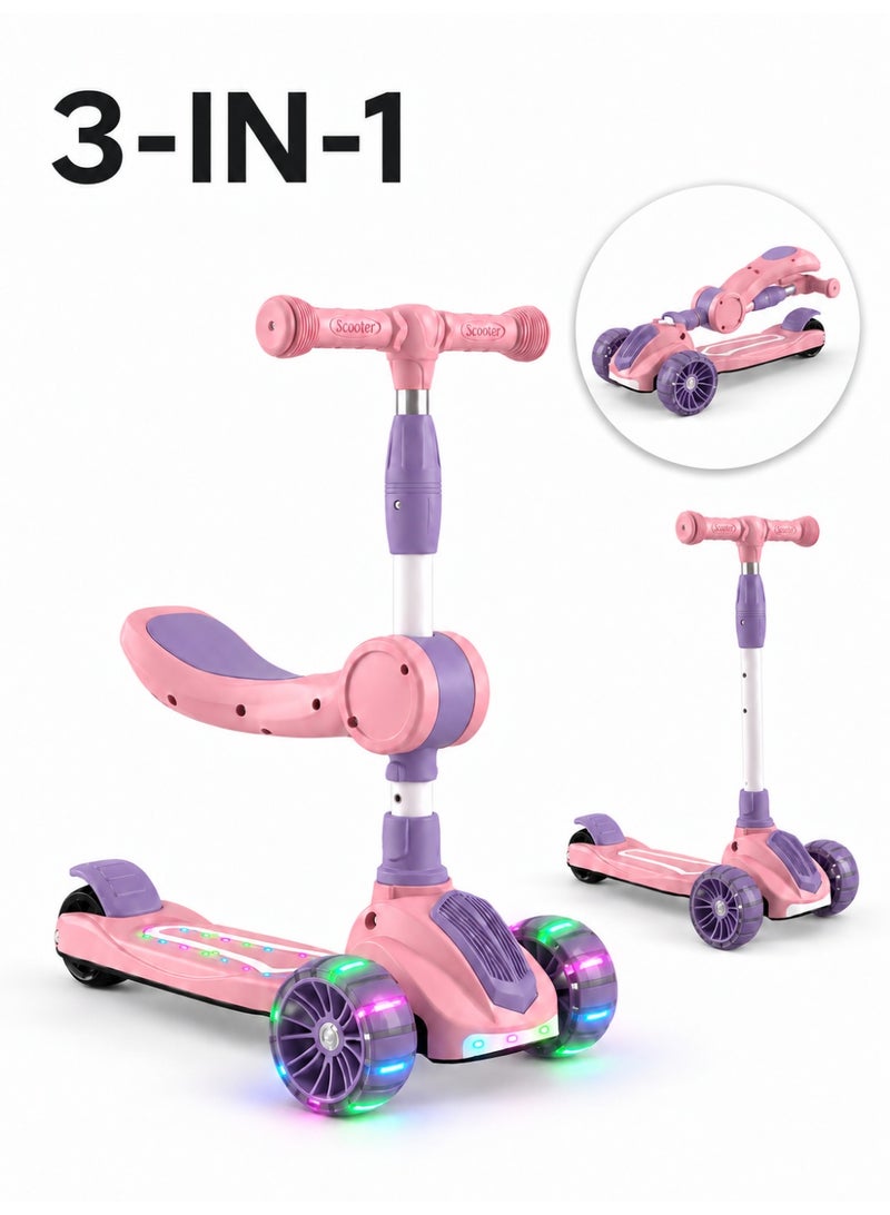 MaBaby Kids 3-Wheel Kick Scooter with Flashing Wheels, Folding Seat and Adjustable Handlebar for Ages 2-8 - Image 1