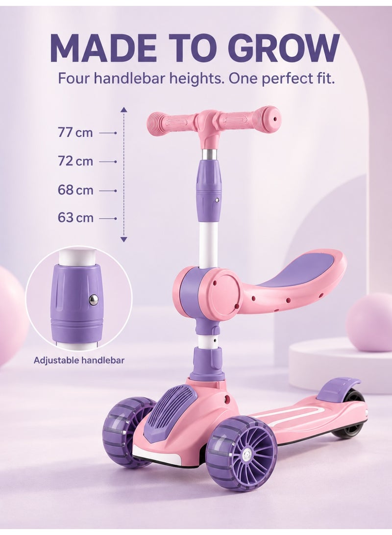 MaBaby Kids 3-Wheel Kick Scooter with Flashing Wheels, Folding Seat and Adjustable Handlebar for Ages 2-8 - Image 3