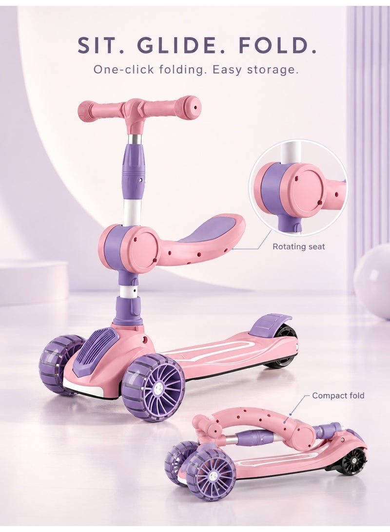 MaBaby Kids 3-Wheel Kick Scooter with Flashing Wheels, Folding Seat and Adjustable Handlebar for Ages 2-8 - Image 2