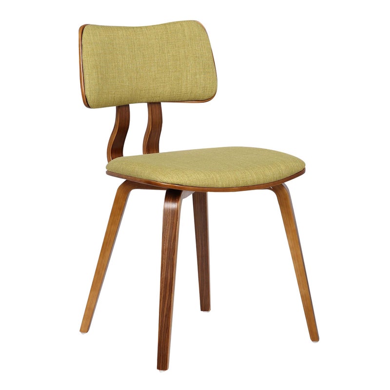 Armen Living Jaguar MidCentury Dining Chair in Walnut Wood and Green Fabric