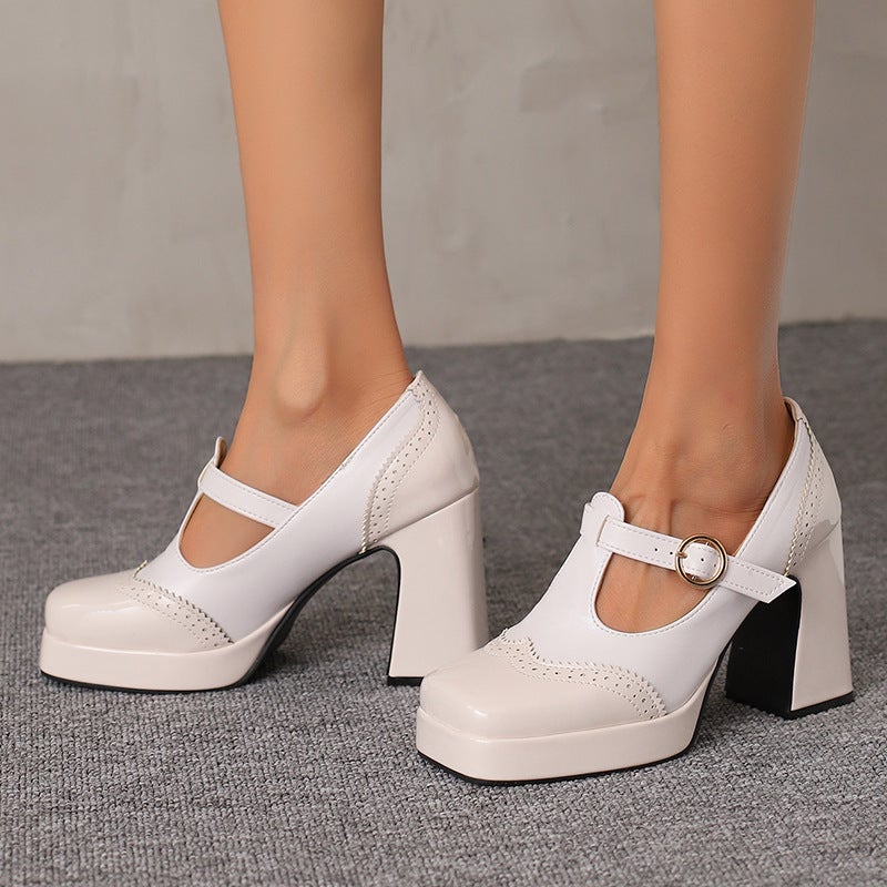 Export Model 2025 Spring And Autum New Fashion High-Heeled Thick-Soled 33-48 Size Buckle Shoes - Image 2