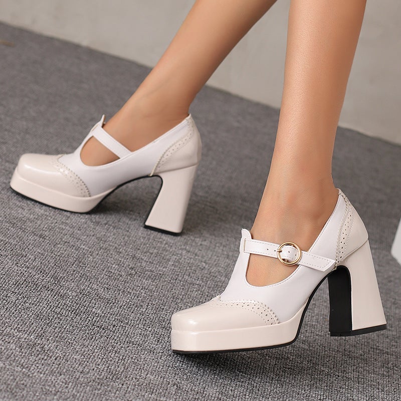 Export Model 2025 Spring And Autum New Fashion High-Heeled Thick-Soled 33-48 Size Buckle Shoes - Image 5