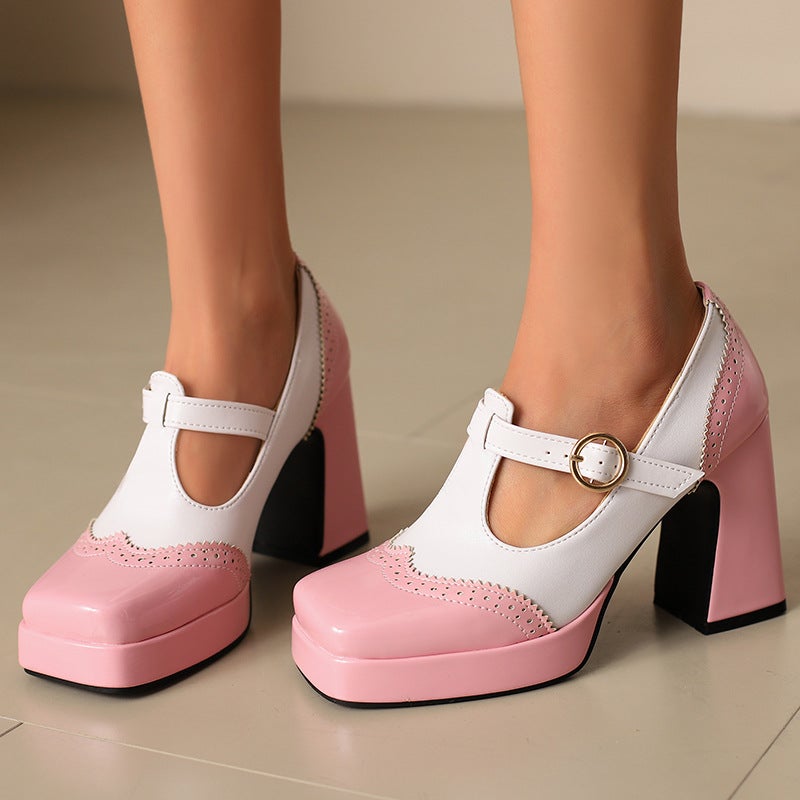 Export Model 2025 Spring And Autum New Fashion High-Heeled Thick-Soled 33-48 Size Buckle Shoes - Image 4