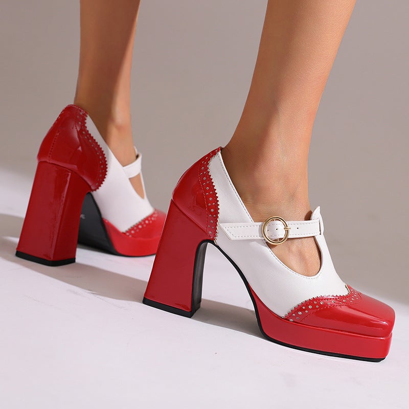 Export Model 2025 Spring And Autum New Fashion High-Heeled Thick-Soled 33-48 Size Buckle Shoes - Image 3