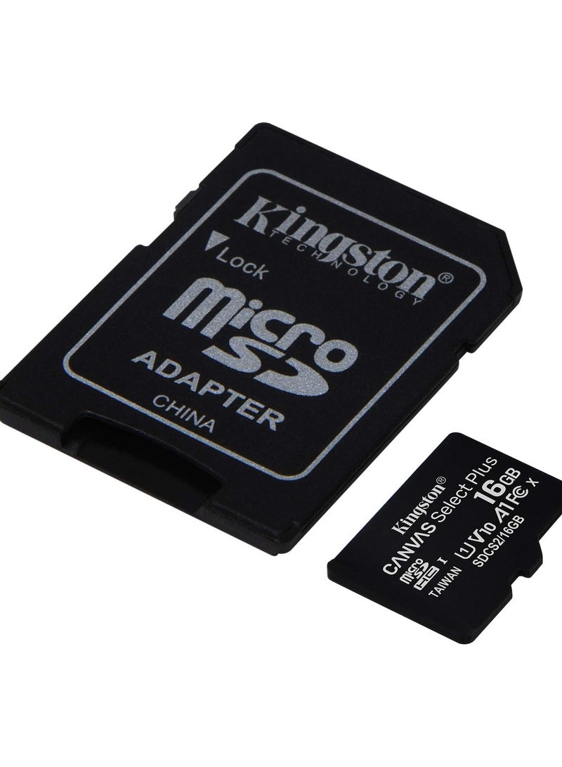 Kingston Canvas Select Plus 16GB MicroSD Class 10 Card with SD Adapter - SDCS2/16GB - Image 1
