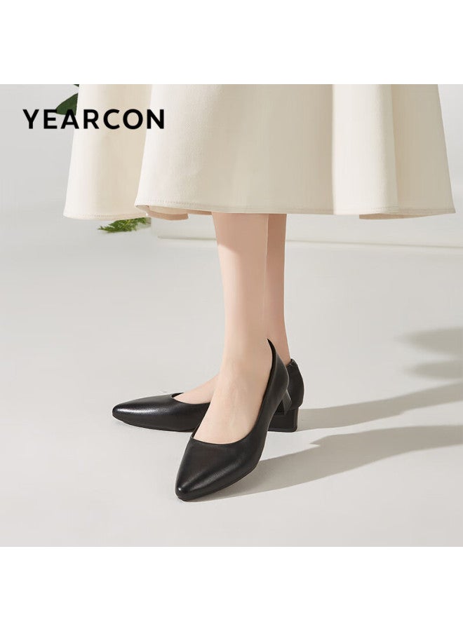 YEARCON Yierkang Women's Chunky Heel Fashion Shoes Shallow Mouth Fitted High Heels Work Style Women's Single Shoes 26904w Black Size 39 - Image 3