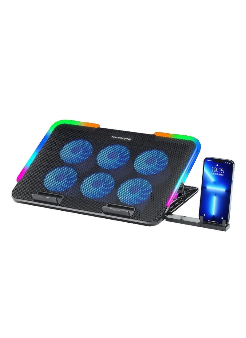 Laptop Cooling Pad,Gaming Notebook Cooler for Desk and Lap Use,Laptop Fan Stand with Phone Holder,Black