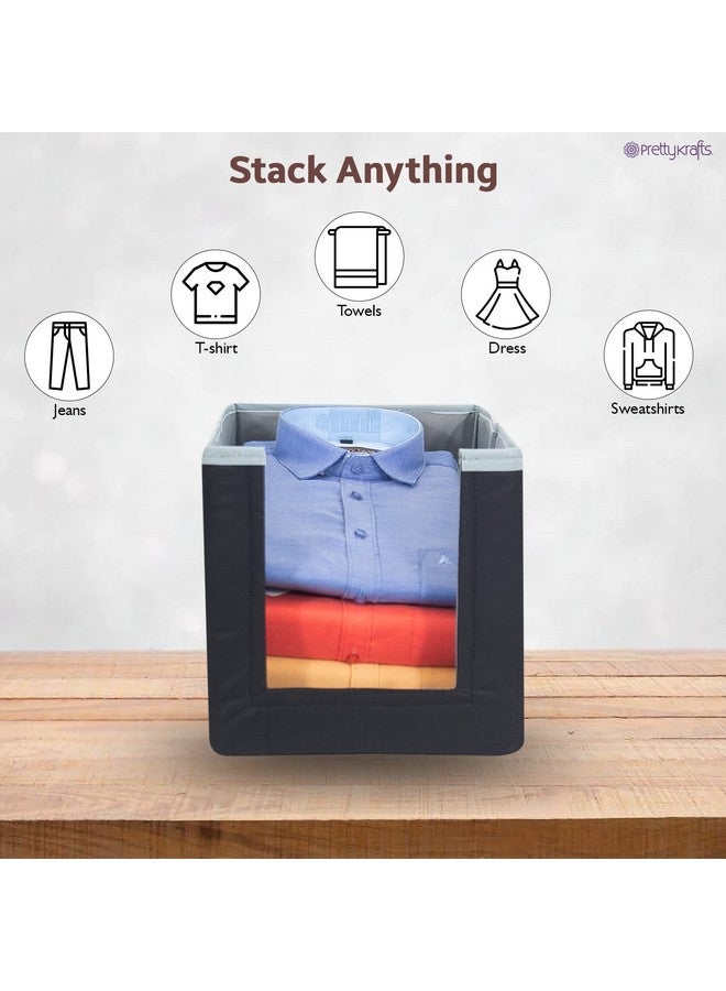 PrettyKrafts PrettyKrafts 6 Pcs Non Woven Shirt Stacker/Cloth Organizer for Storage/Closet & Wardrobe Organizer for Storage/Foldable Shirt Organizer Cloth Storage Box (Grey & Black, 26x40x26 cm) - Image 4