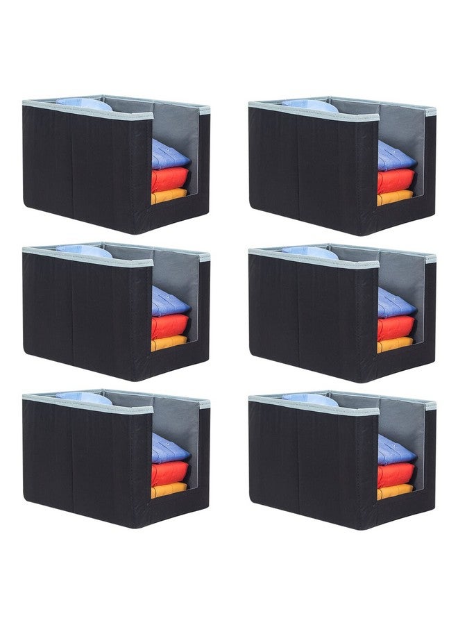 PrettyKrafts PrettyKrafts 6 Pcs Non Woven Shirt Stacker/Cloth Organizer for Storage/Closet & Wardrobe Organizer for Storage/Foldable Shirt Organizer Cloth Storage Box (Grey & Black, 26x40x26 cm) - Image 1