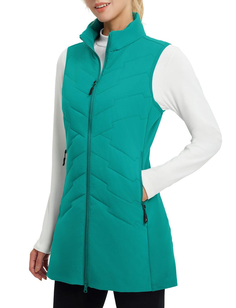 baleaf Running Vest for Women Long Puffer Fall Coat Sleeveless Jacket Outerwear Winter Warm Fleece Hybrid Lightweight Green 2XL - Image 1