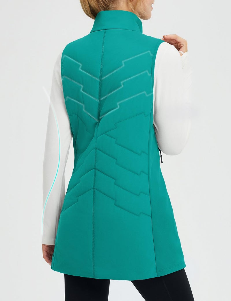 baleaf Running Vest for Women Long Puffer Fall Coat Sleeveless Jacket Outerwear Winter Warm Fleece Hybrid Lightweight Green 2XL - Image 2