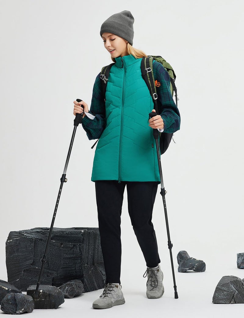 baleaf Running Vest for Women Long Puffer Fall Coat Sleeveless Jacket Outerwear Winter Warm Fleece Hybrid Lightweight Green 2XL - Image 3