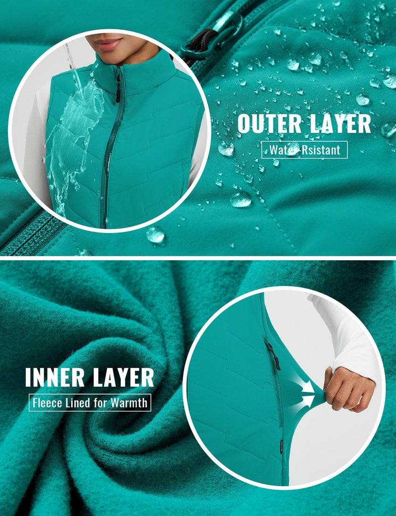 baleaf Running Vest for Women Long Puffer Fall Coat Sleeveless Jacket Outerwear Winter Warm Fleece Hybrid Lightweight Green 2XL - Image 5