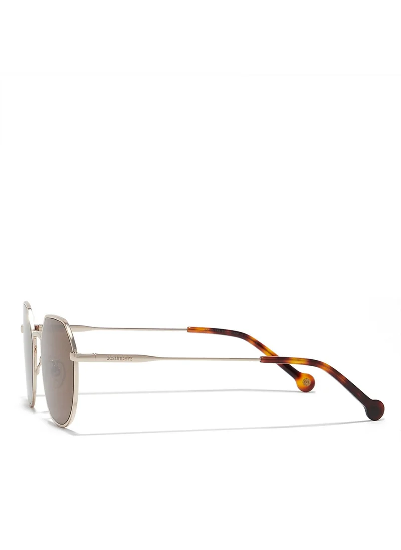 30 سندايز TURN UP Men Brown Sunglasses - Frame Material: Metal - Lens Color: Brown- Frame Color: Gold - Full Rim