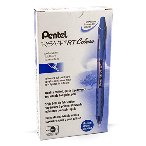 Pentel RSVP RT Colors Retractable Ballpoint Pen, (1.0mm) Medium Line, Barrel, Blue Ink, Box of 12 (BK93CRC-C) - Image 1