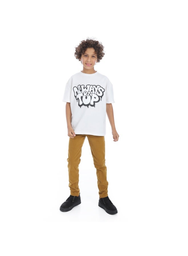 Andora Fly Zipper Button Closure Gabardine Boys Pants _ Dark Camel - Image 2