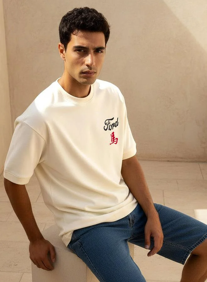 اس بي كاركترز Men Regular Fit Crew Neck Short Sleeve Ford Print T shirt