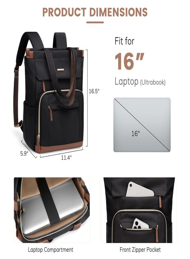 GOLF QUALITY Convertible Backpack Women Carry on Tote Laptop Backpack Bookbag for College Work Nurse Travel, Black Brown, 16 Inch - Image 4