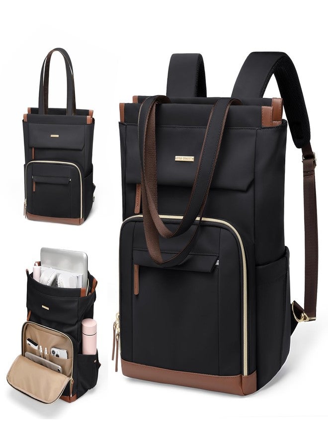 GOLF QUALITY Convertible Backpack Women Carry on Tote Laptop Backpack Bookbag for College Work Nurse Travel, Black Brown, 16 Inch - Image 1