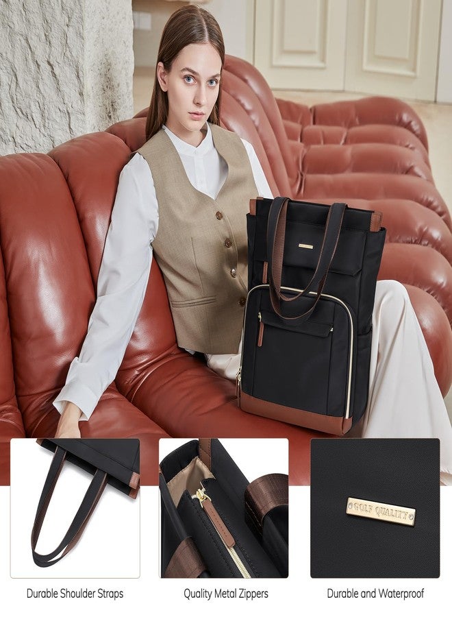 GOLF QUALITY Convertible Backpack Women Carry on Tote Laptop Backpack Bookbag for College Work Nurse Travel, Black Brown, 16 Inch - Image 5