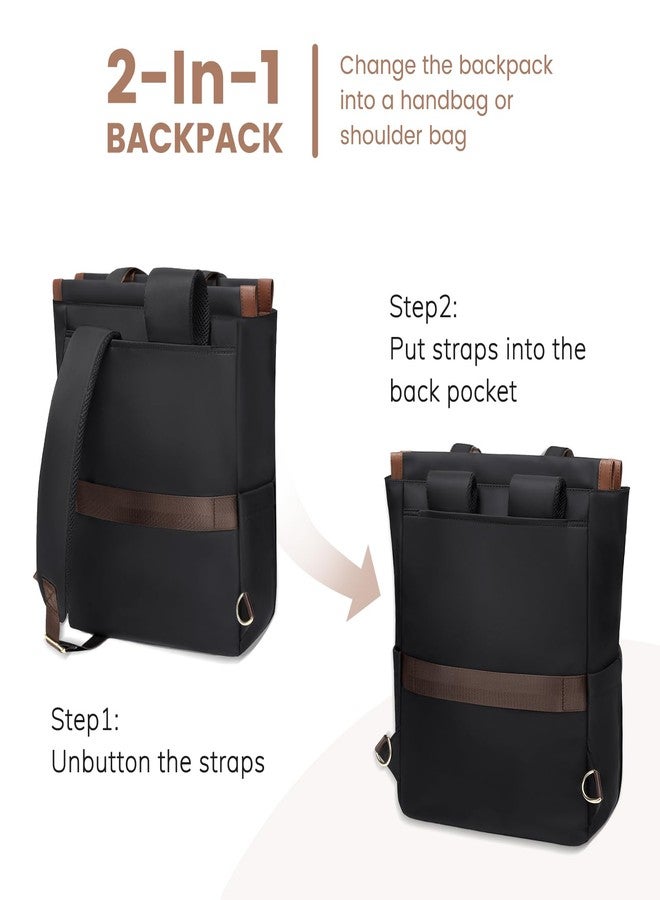 GOLF QUALITY Convertible Backpack Women Carry on Tote Laptop Backpack Bookbag for College Work Nurse Travel, Black Brown, 16 Inch - Image 2