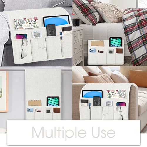Joywell Remote Holder for Recliner Armchair Caddy Couch Armrest Remote Control Holder Non Slip Sofa Arm Chair Caddie with 6 Pocket for Magazine, Tablet, Phone, iPad, Think Linen, Natural - Image 5