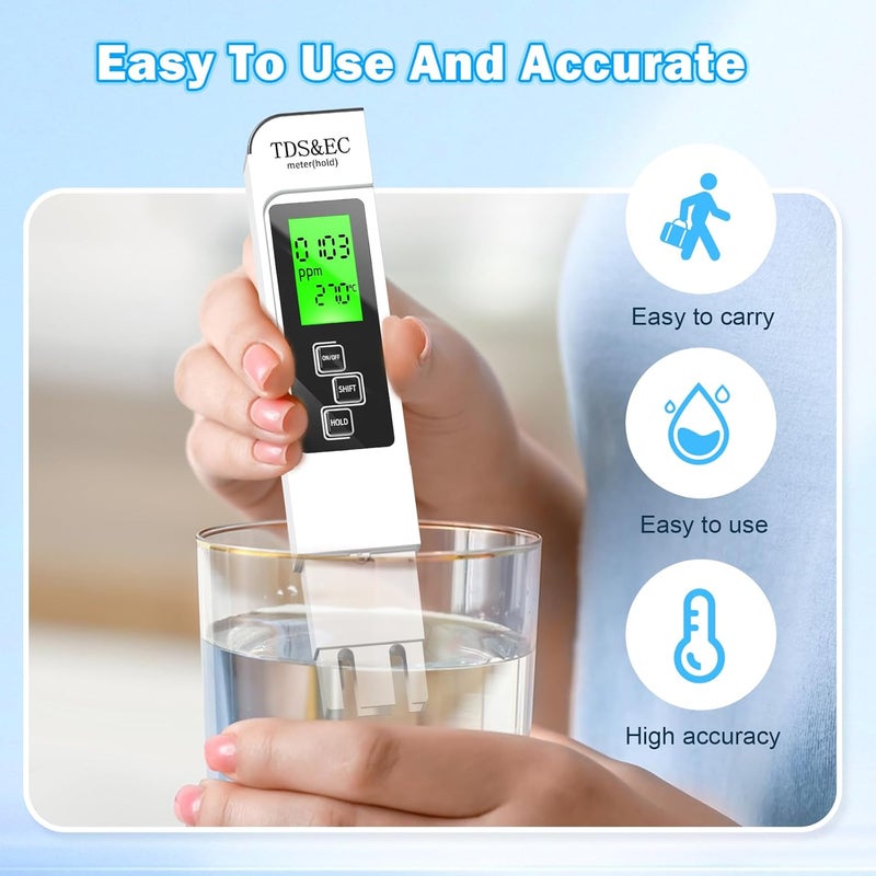 LIKDAY أطقم اختبار المياه للمياه الشرب - مقياس TDS 4 في 1 مقياس TDS و EC ودرجة الحرارة (°C،°F) ، دقيق وموثوق رقمي للصنبور، البئر، حمام السباحة، الزراعة المائية، الأكواريوم، نظام RO/DI - Image 5