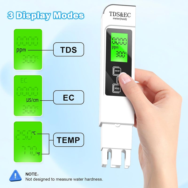 LIKDAY أطقم اختبار المياه للمياه الشرب - مقياس TDS 4 في 1 مقياس TDS و EC ودرجة الحرارة (°C،°F) ، دقيق وموثوق رقمي للصنبور، البئر، حمام السباحة، الزراعة المائية، الأكواريوم، نظام RO/DI - Image 3