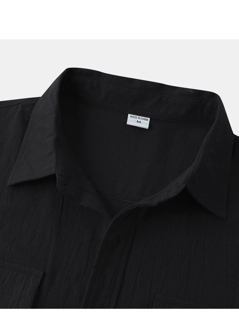 Summer new men's short-sleeved shirts men's casual shirts solid color half-sleeved tops  - Image 3