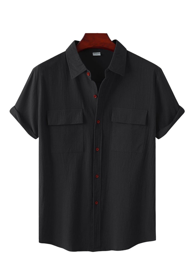 Summer new men's short-sleeved shirts men's casual shirts solid color half-sleeved tops  - Image 1