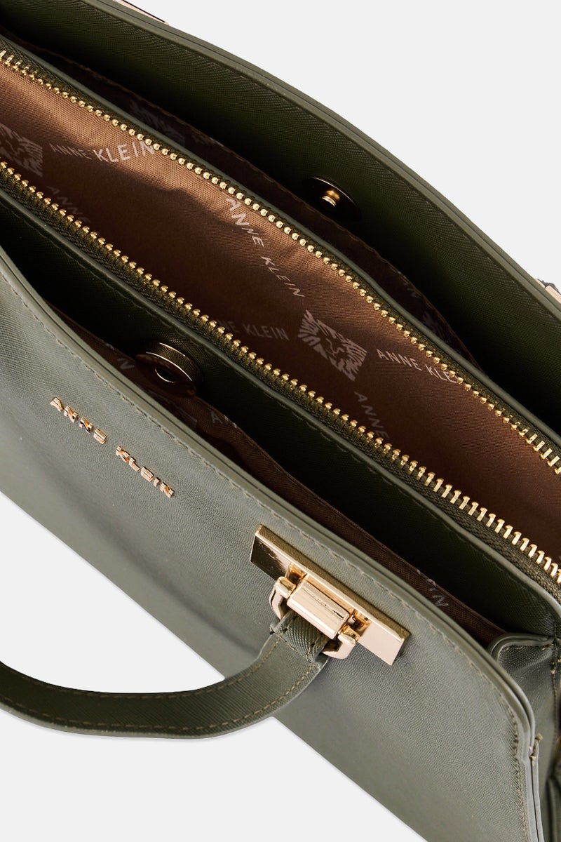 ANNE KLEIN Women Brand Logo Sandy Satchel Bag With Coin Purse, Dark Olive - Image 4