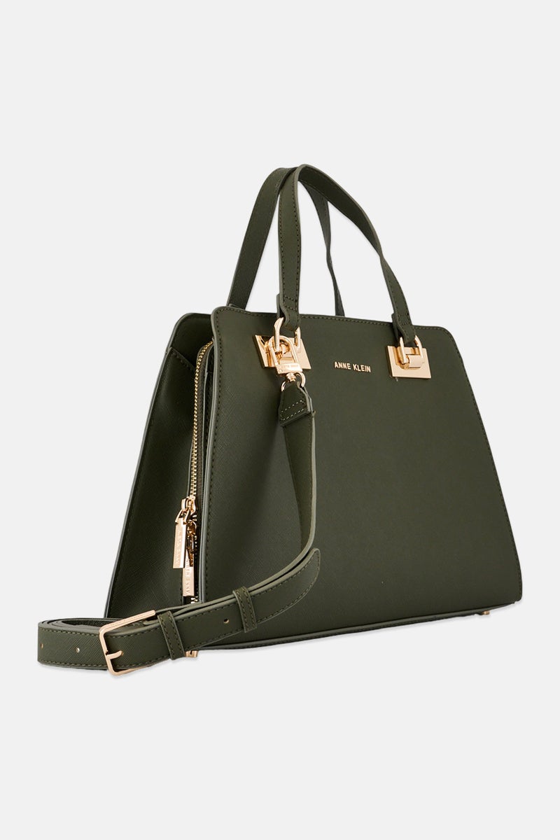 ANNE KLEIN Women Brand Logo Sandy Satchel Bag With Coin Purse, Dark Olive - Image 2