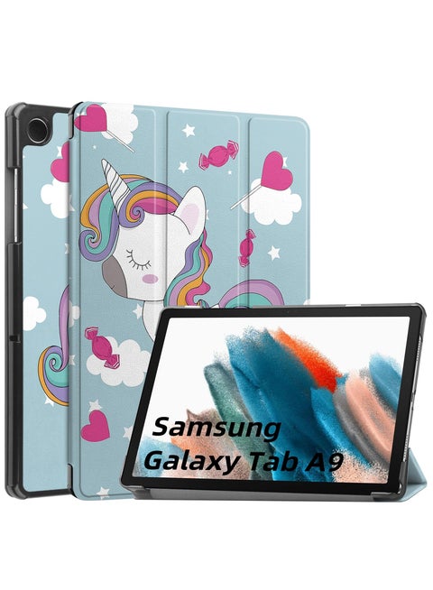 Compatible with Samsung Galaxy Tab A9 2023 Tablet Case 8.7inch PU Leather Tri-fold Bracket Cover for Galaxy Tab A9 (Unicorn)