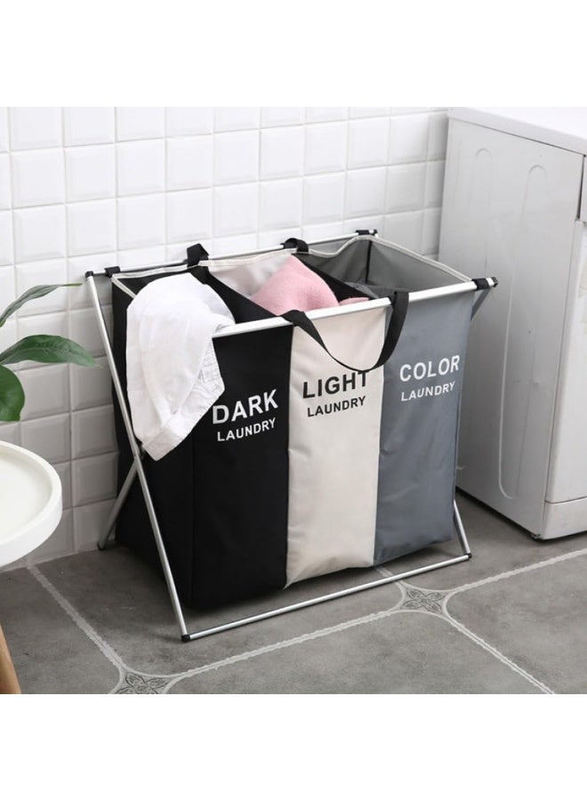 سلة غسيل كبيرة قابلة للطي مع 3 أقسام ومقبض للحمام وغرفة النوم والمنزل - Image 2