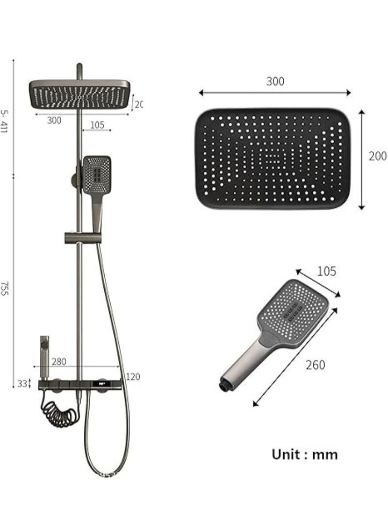LED Digital Display Shower | System with 4 Mode Piano Key | Wall Mounted Rain | Mixer Shower | Combo Set with Booster Spray | Bathroom Shower | Overhead Shower and Adjustable | Hand Shower - Image 2