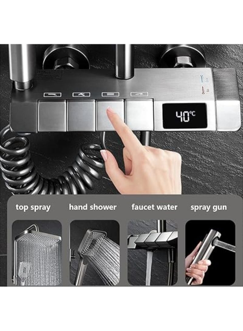 LED Digital Display Shower | System with 4 Mode Piano Key | Wall Mounted Rain | Mixer Shower | Combo Set with Booster Spray | Bathroom Shower | Overhead Shower and Adjustable | Hand Shower - Image 3