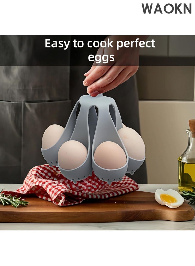 WAOKN Silicone Egg Boiler Rack, Freestanding Egg Boiler, egg boiler holder, Egg Cooker, Hard Boiled Egg Boiler, Storage and Egg Rack, Holds 6 Eggs, Kitchen Silicone Egg Boiler Gadget, Gray - Image 5