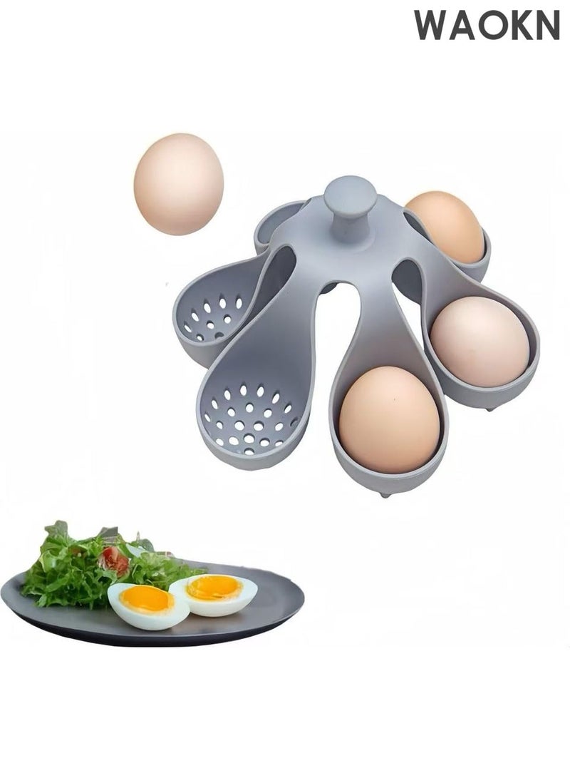 WAOKN Silicone Egg Boiler Rack, Freestanding Egg Boiler, egg boiler holder, Egg Cooker, Hard Boiled Egg Boiler, Storage and Egg Rack, Holds 6 Eggs, Kitchen Silicone Egg Boiler Gadget, Gray - Image 1