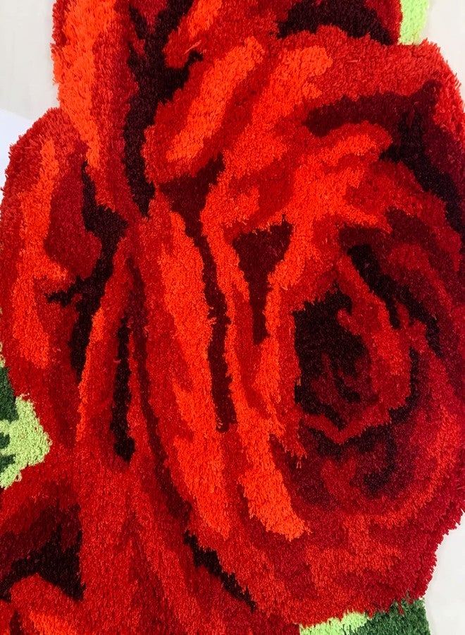 ABREEZE Rose Rug Toilet Mat Shaggy Rug Red Floral Mat Non-Slip Modern Carpet Washable Floor Mats for Bedroom/Sofa/Bathroom (3 Roses in Bloom, Red) - Image 5