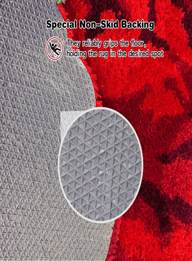ABREEZE Rose Rug Toilet Mat Shaggy Rug Red Floral Mat Non-Slip Modern Carpet Washable Floor Mats for Bedroom/Sofa/Bathroom (3 Roses in Bloom, Red) - Image 4