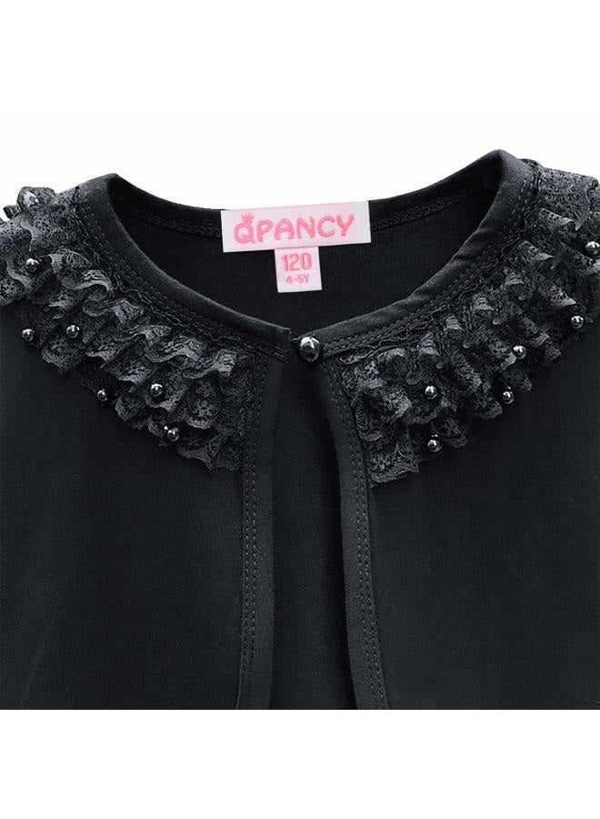 QPANCY Girls Shrugs Lace Bolero Long Sleeve Cardigan Party Church Dress Cover Up, Black Pearl, 6-7 Years - Image 3
