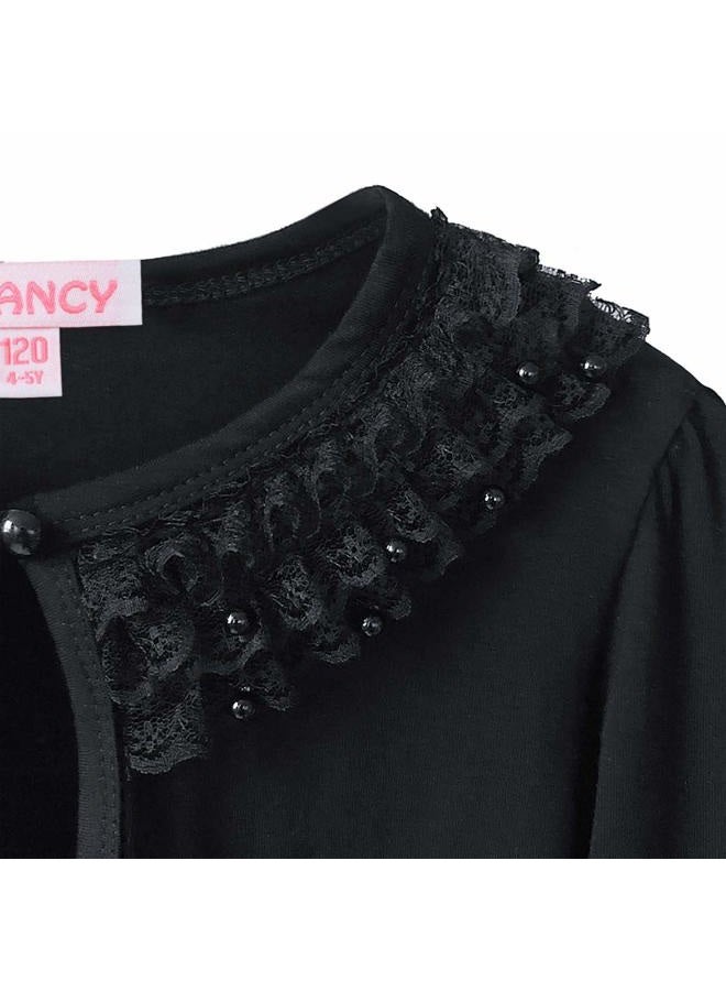 QPANCY Girls Shrugs Lace Bolero Long Sleeve Cardigan Party Church Dress Cover Up, Black Pearl, 6-7 Years - Image 4