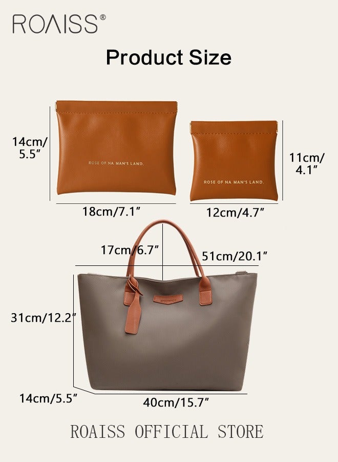 roaiss Large Capacity Tote Bag with 2 Pieces Small Zipper Pouch Bags  Set for Women Water Resistant Shoulder Bag Top Handle Handbag for Travel Commuting or Gym the Mini Bags can for Cosmetics Headphones  - Image 3