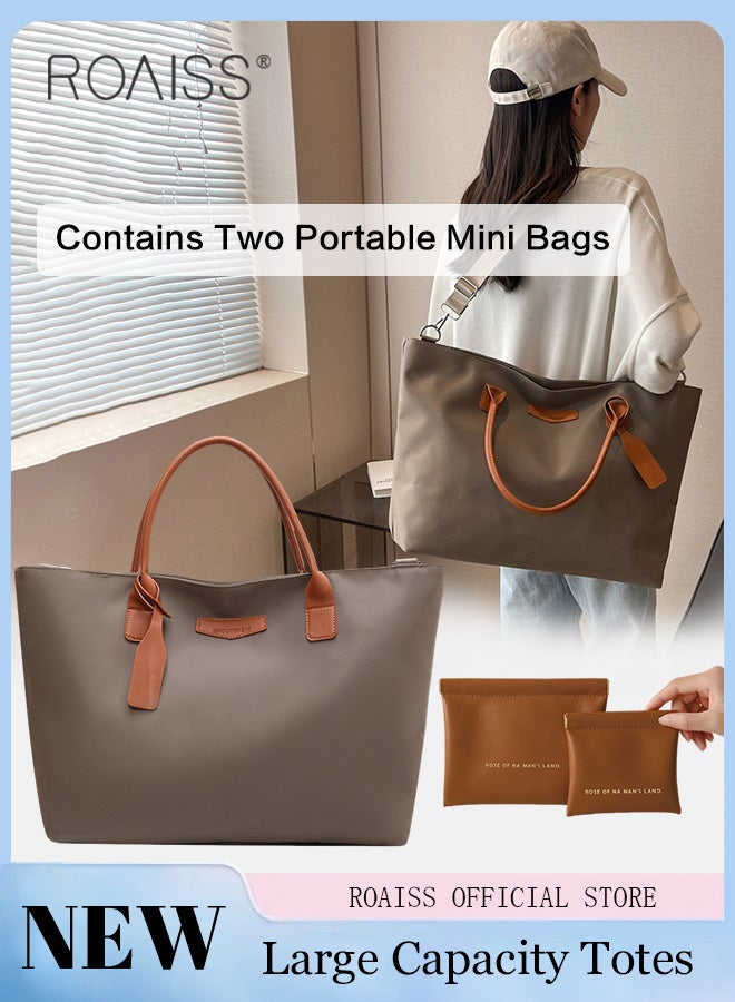 roaiss Large Capacity Tote Bag with 2 Pieces Small Zipper Pouch Bags  Set for Women Water Resistant Shoulder Bag Top Handle Handbag for Travel Commuting or Gym the Mini Bags can for Cosmetics Headphones  - Image 1