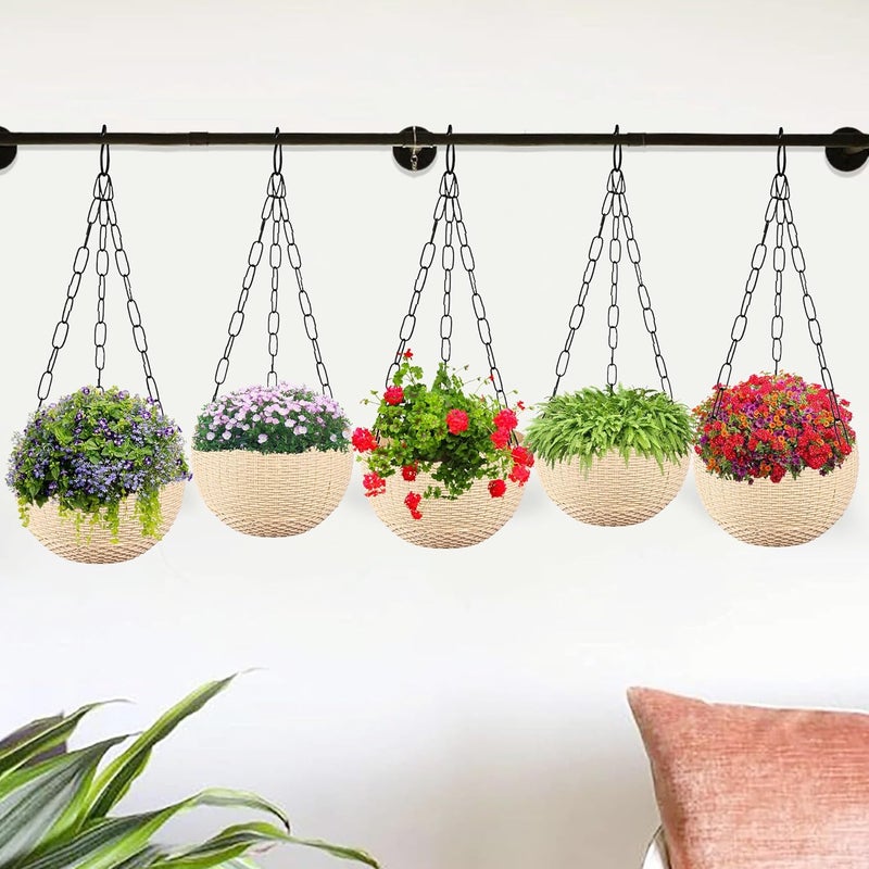 Kuber Industries مجموعة كوبر إندستريز من 5 أصص زهور معلقة | أصص زهور معلقة لغرفة المعيشة | زراعة للمنزل - الحدائق والبستنة | أصص زهور للشرفة | يوروب رخام | 7 بوصة | بيج - Image 1